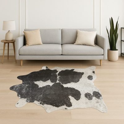 6′ X 7′ Black and Silver Cowhide Print Area Rug
