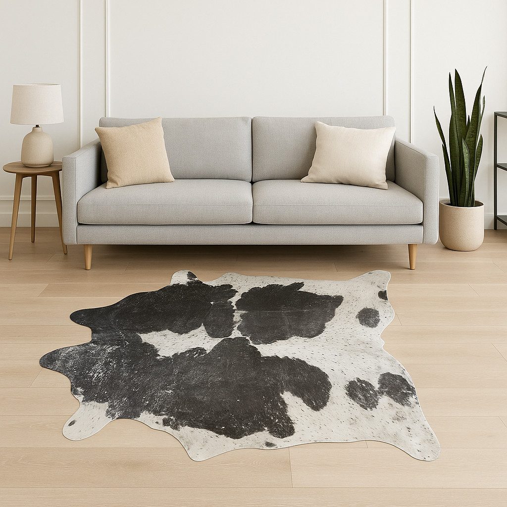 6′ X 7′ Black and Silver Cowhide Print Area Rug