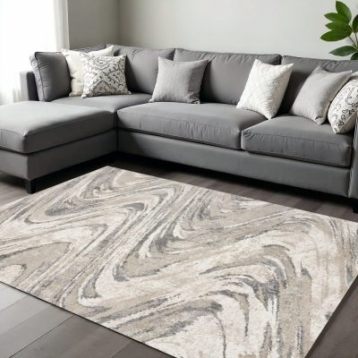 7′ X 9′ Gray And Tan Abstract Area Rug