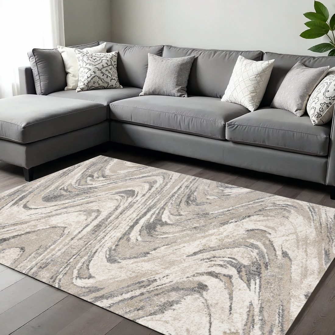 7′ X 9′ Gray And Tan Abstract Area Rug