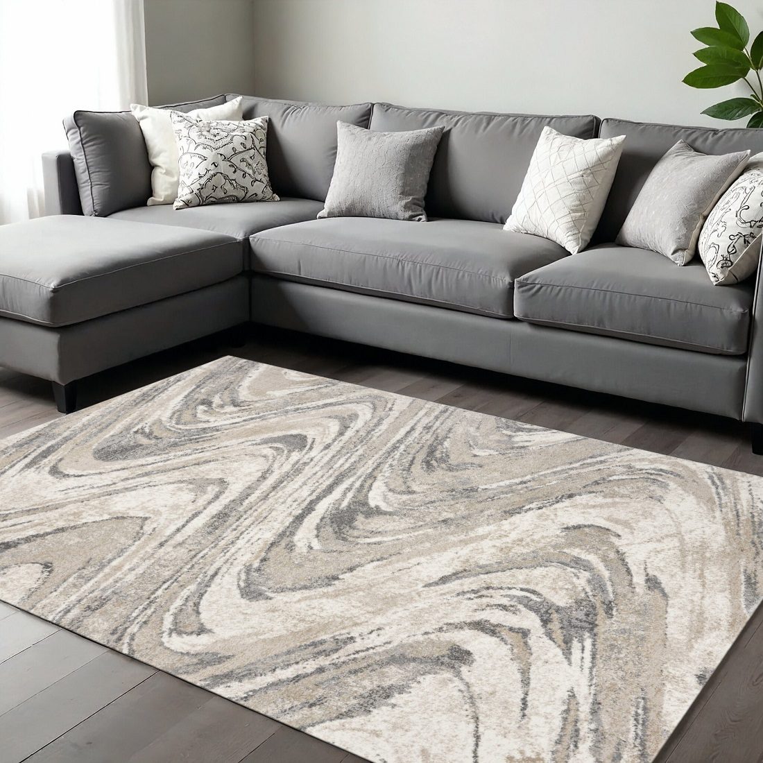 9′ X 13′ Gray And Tan Abstract Area Rug