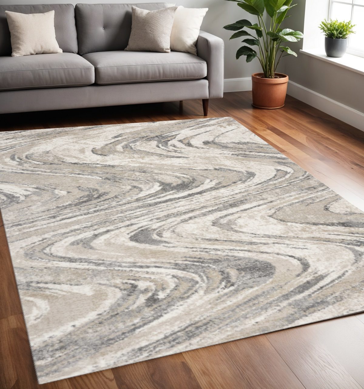 5′ X 8′ Gray And Tan Abstract Area Rug