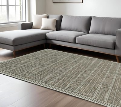 8′ X 11′ Brown And Ivory Geometric Area Rug