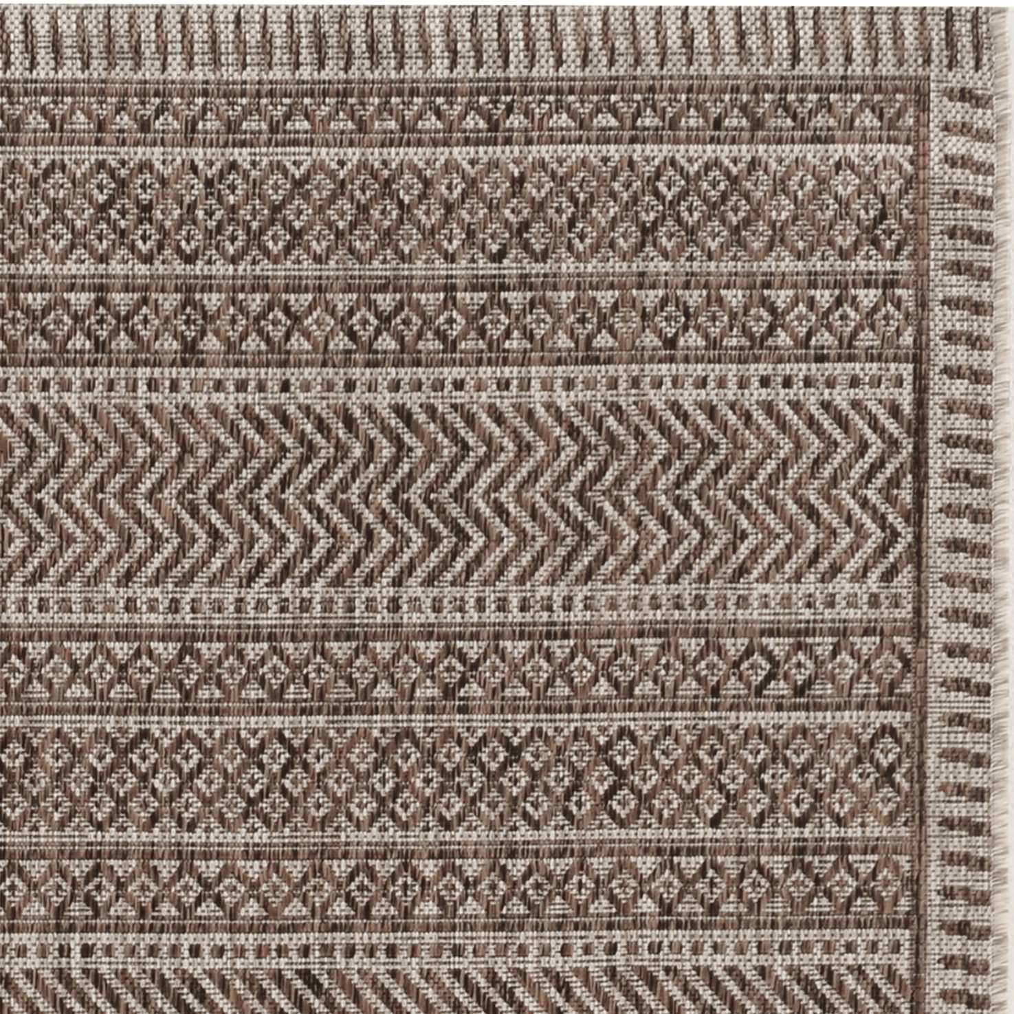 8′ X 11′ Brown And Ivory Geometric Area Rug