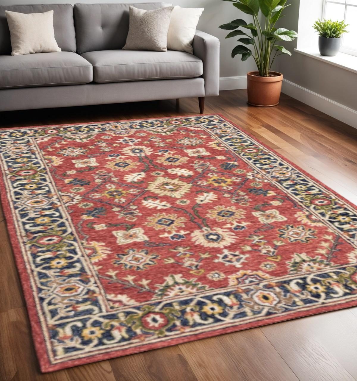 5′ X 8′ Red And Blue Bohemian Area Rug