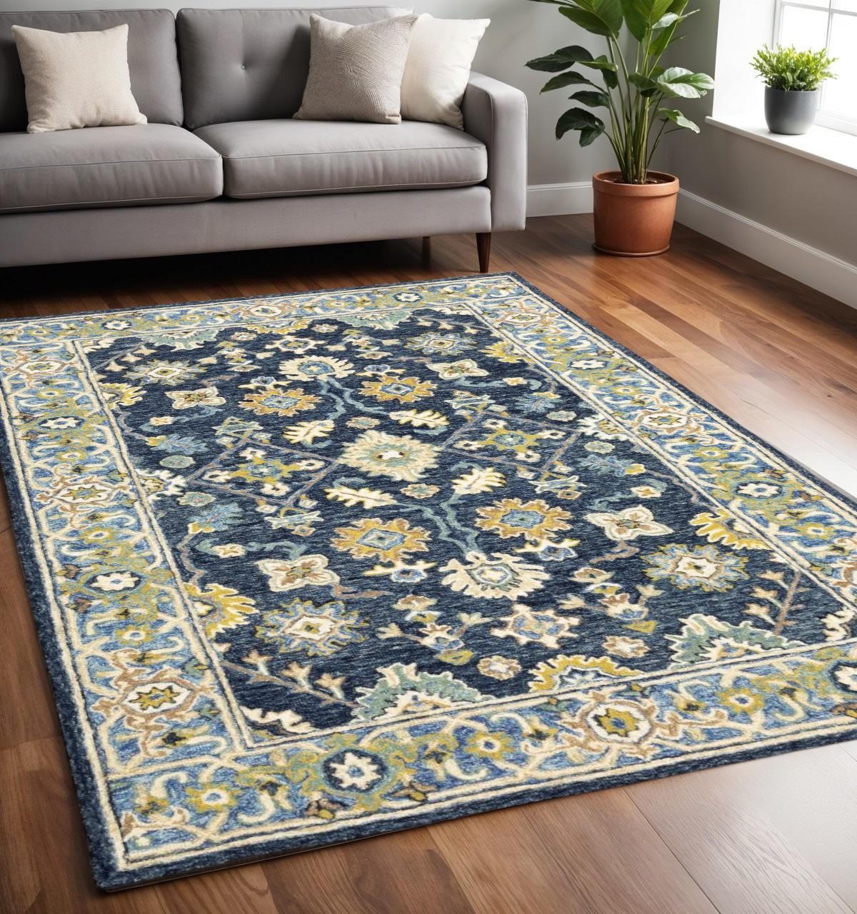 5′ X 8′ Navy And Blue Bohemian Area Rug