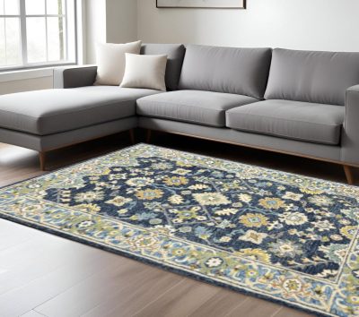 10′ × 13′ Navy And Blue Bohemian Area Rug