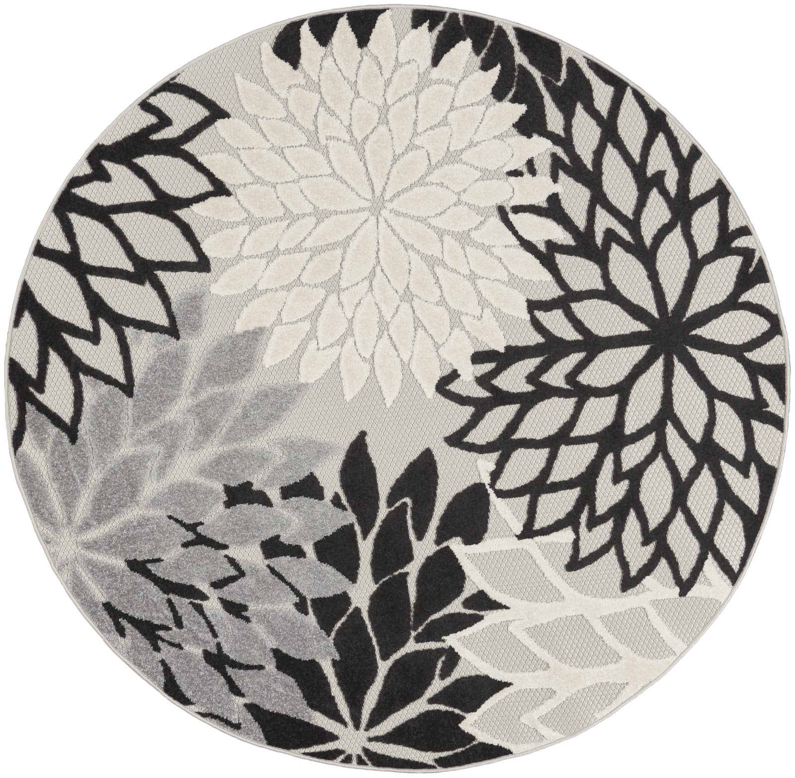 5′ Black and White Indoor Outdoor Round Rug II