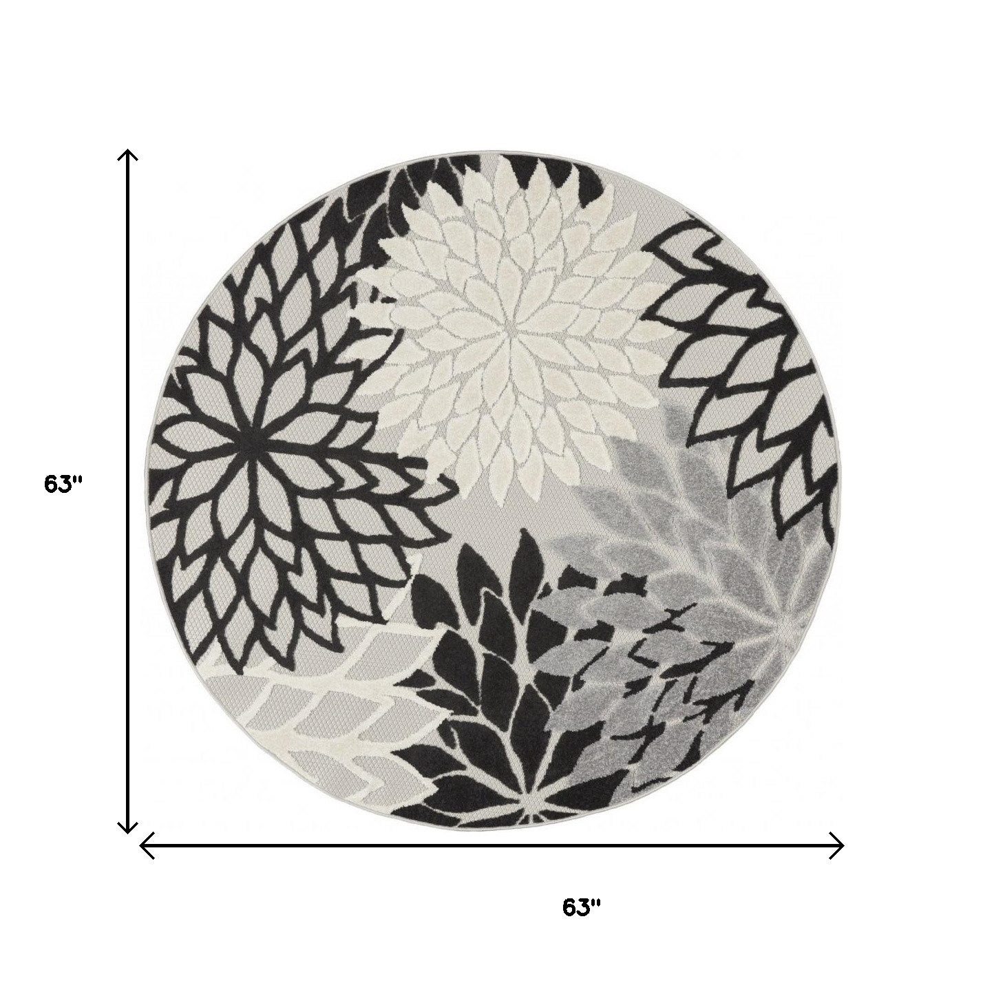 5′ Black and White Indoor Outdoor Round Rug II