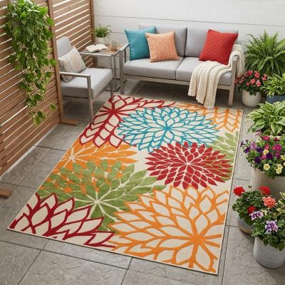 4′ X 6′ Green And Ivory Floral Area Rug