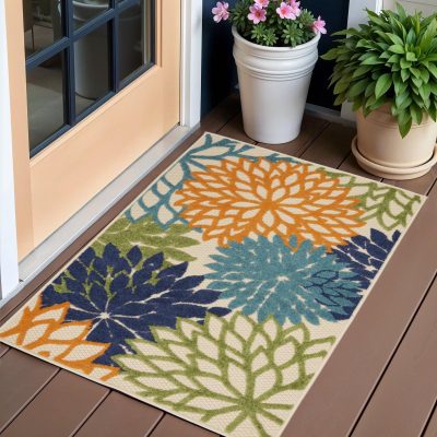 3′ X 4′ Ivory Blue Indoor Outdoor Area Rug II