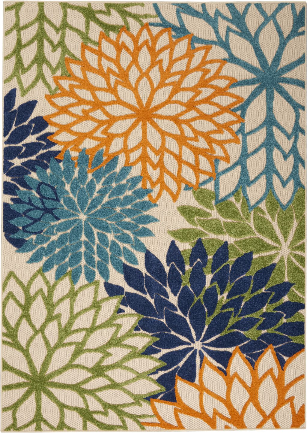 4′ X 6′ Ivory and Blue Floral Indoor-Outdoor Area Rug