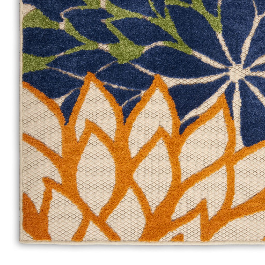 4′ X 6′ Ivory and Blue Floral Indoor-Outdoor Area Rug