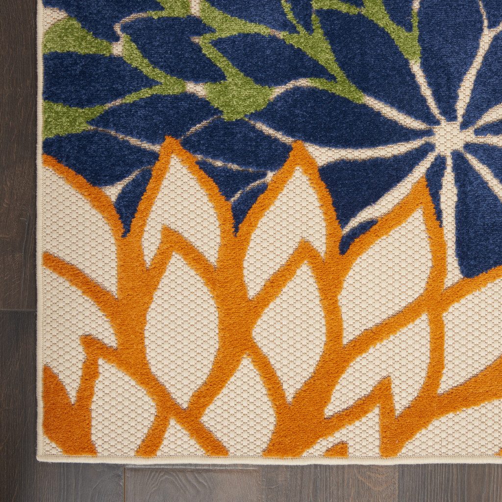 4′ X 6′ Ivory and Blue Floral Indoor-Outdoor Area Rug