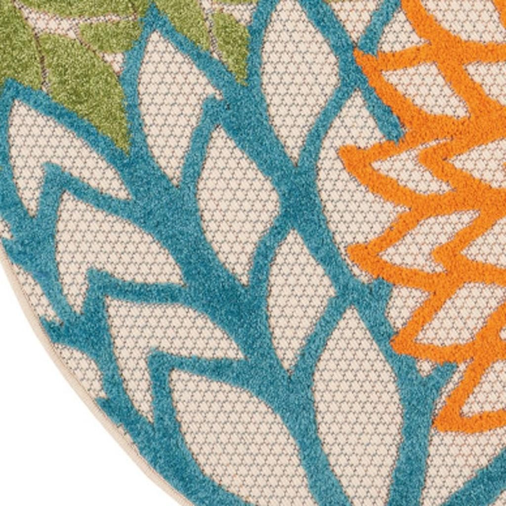 4′ Ivory and Blue Indoor Outdoor Round Rug II