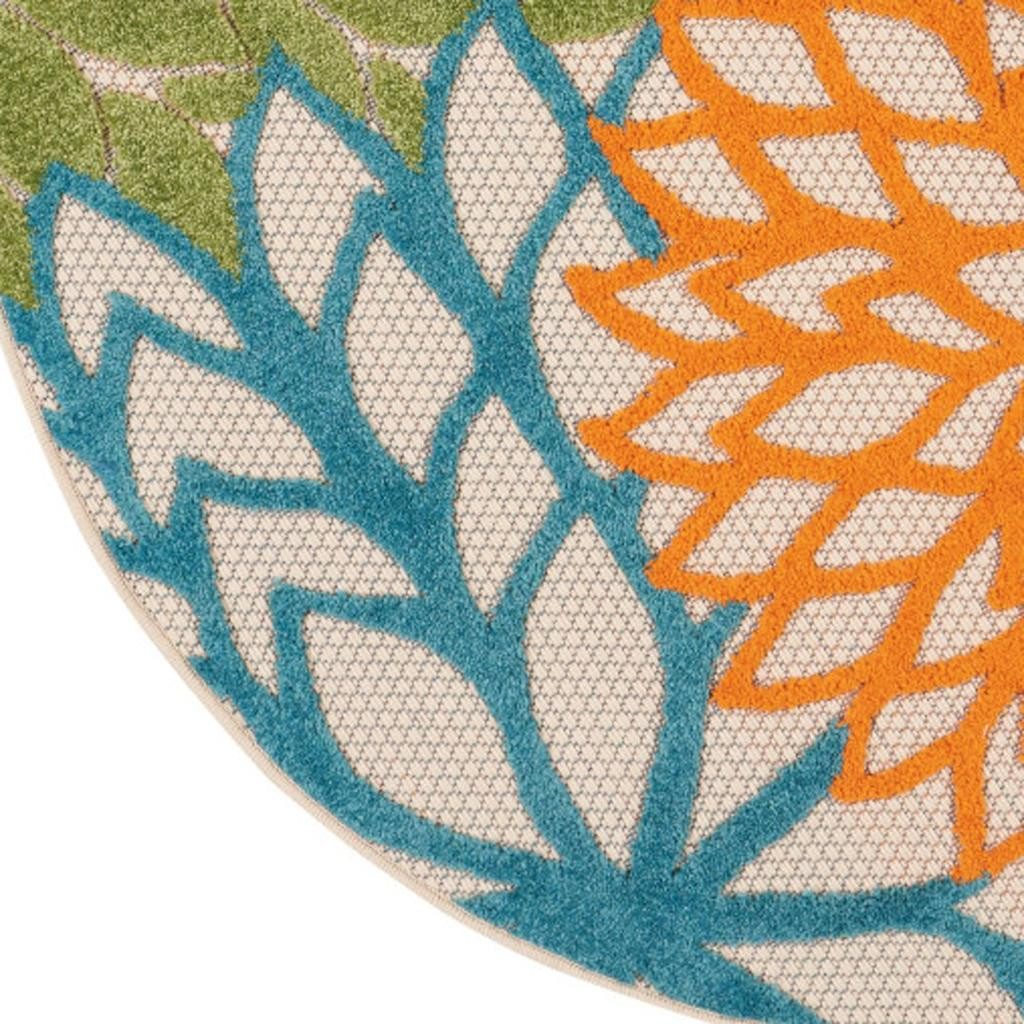 4′ Ivory and Blue Indoor Outdoor Round Rug II