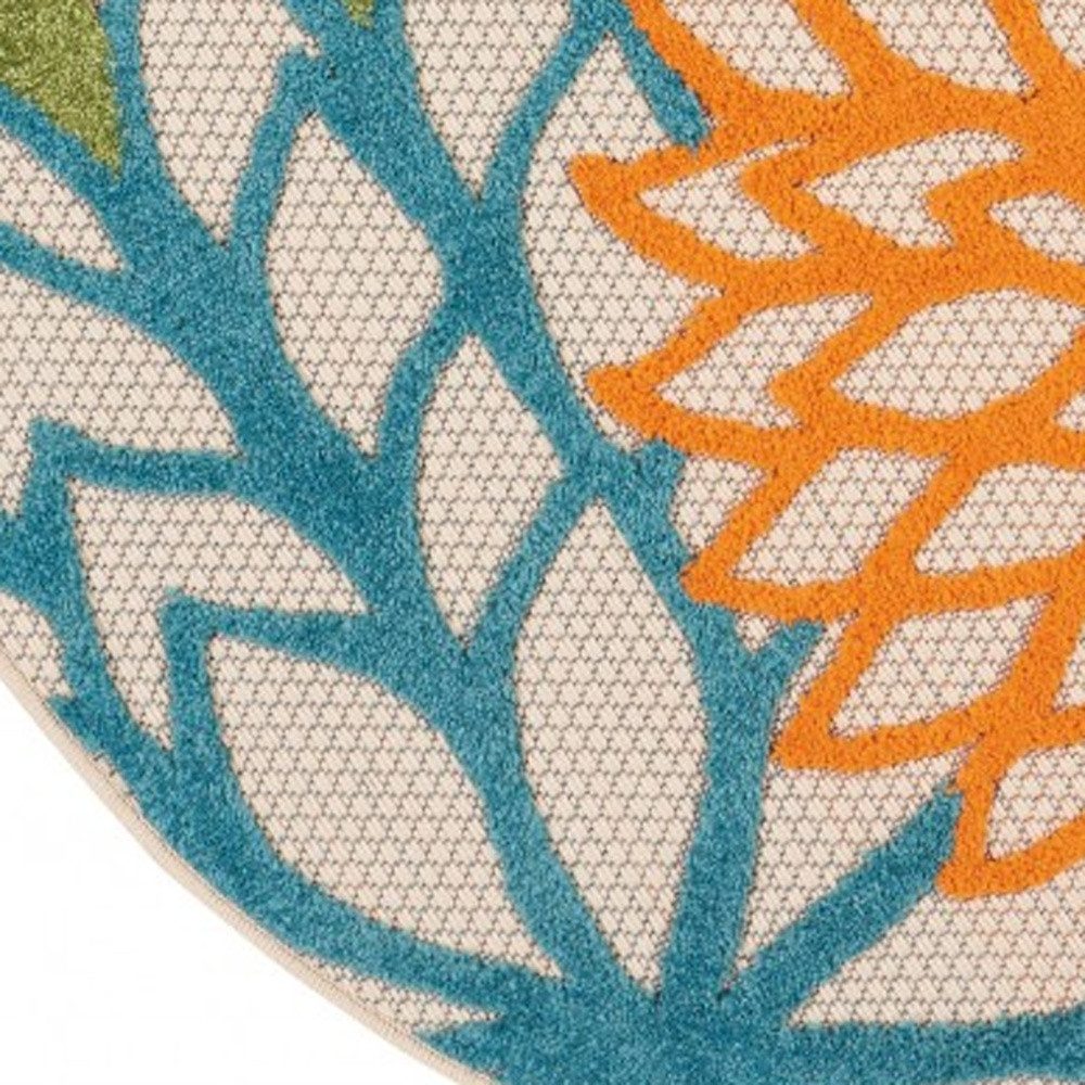 4′ Ivory and Blue Indoor Outdoor Round Rug II