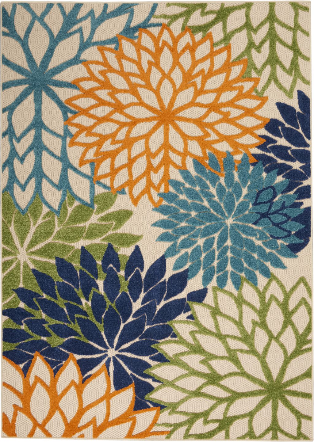 5′ X 8′ Ivory and Blue Floral Indoor Outdoor Rug