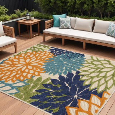 8′ X 11′ Ivory Blue Indoor Outdoor Area Rug II