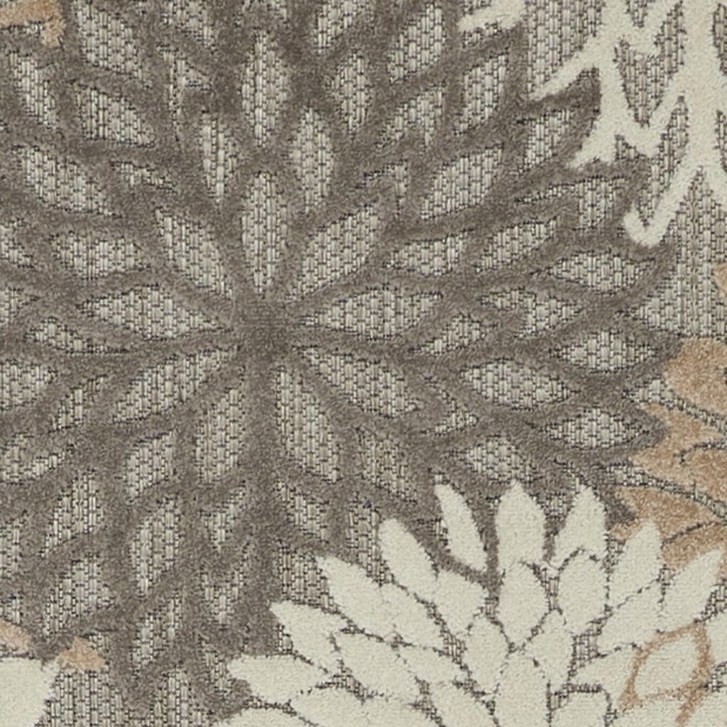 6′ Gray and Ivory Floral Indoor Outdoor Area Rug