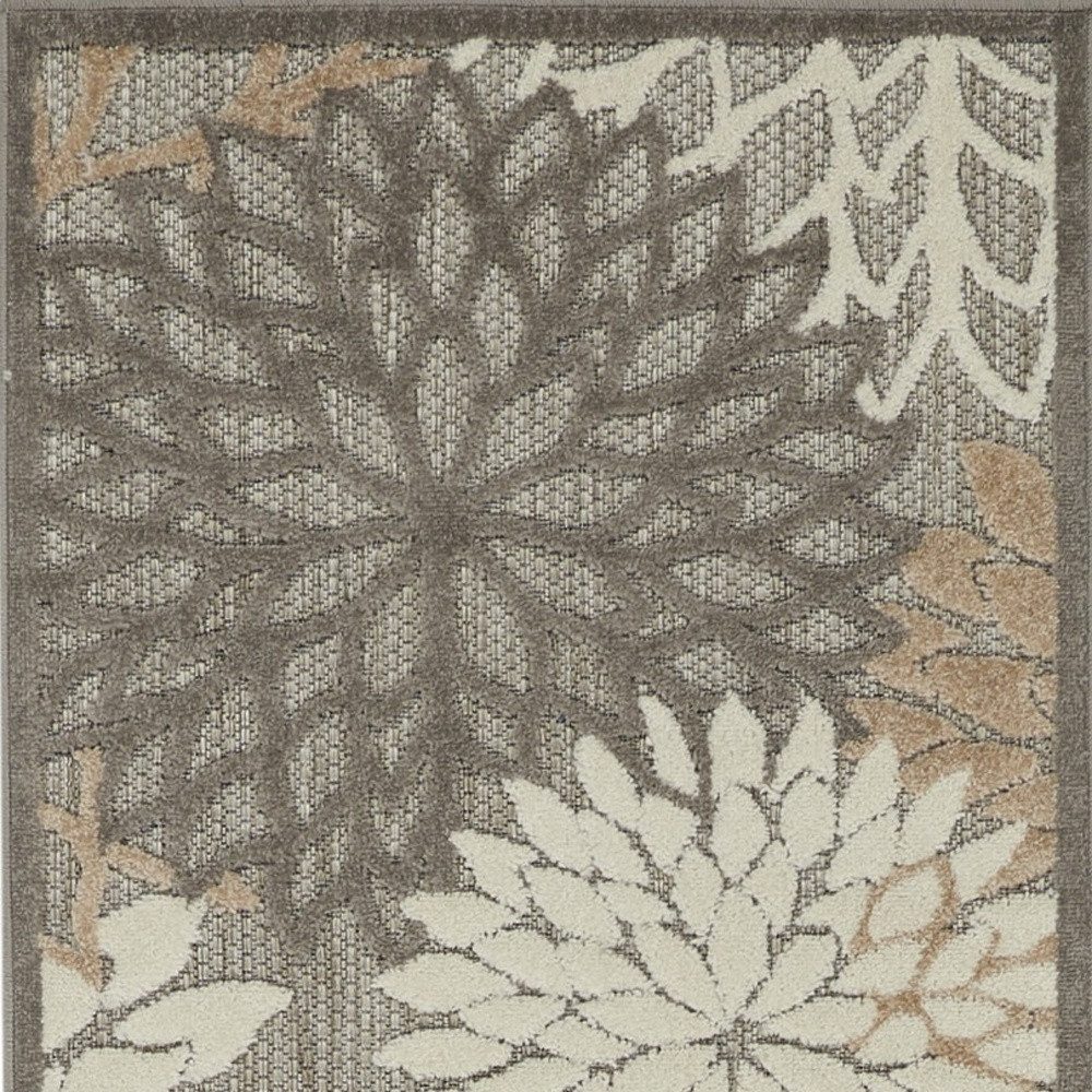 6′ Gray and Ivory Floral Indoor Outdoor Area Rug