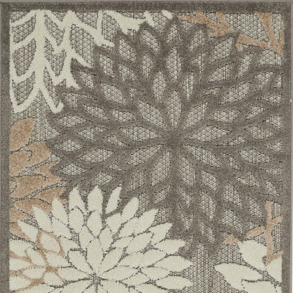 6′ Gray and Ivory Floral Indoor Outdoor Area Rug