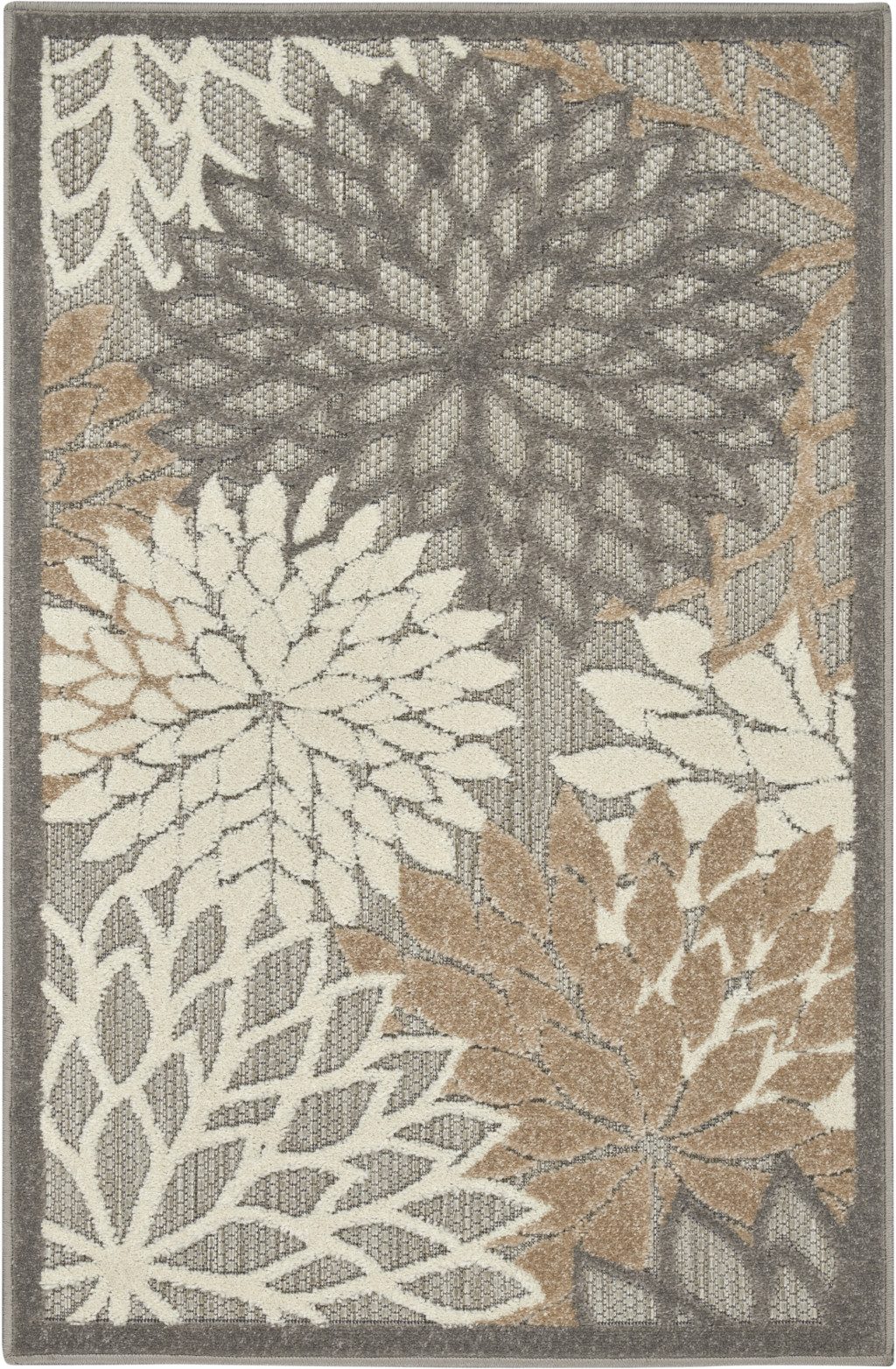 3′ X 4′ Gray Ivory Floral Indoor Outdoor Area Rug