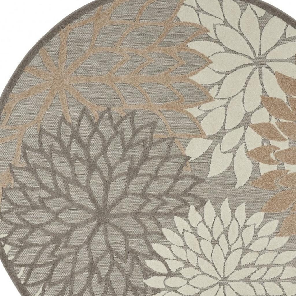 4′ Gray and Ivory Round Indoor Outdoor Area Rug