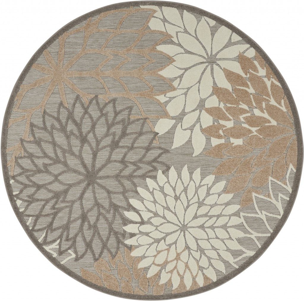 4′ Gray and Ivory Round Indoor Outdoor Area Rug