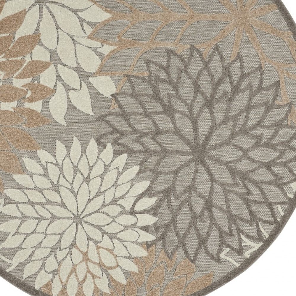 4′ Gray and Ivory Round Indoor Outdoor Area Rug