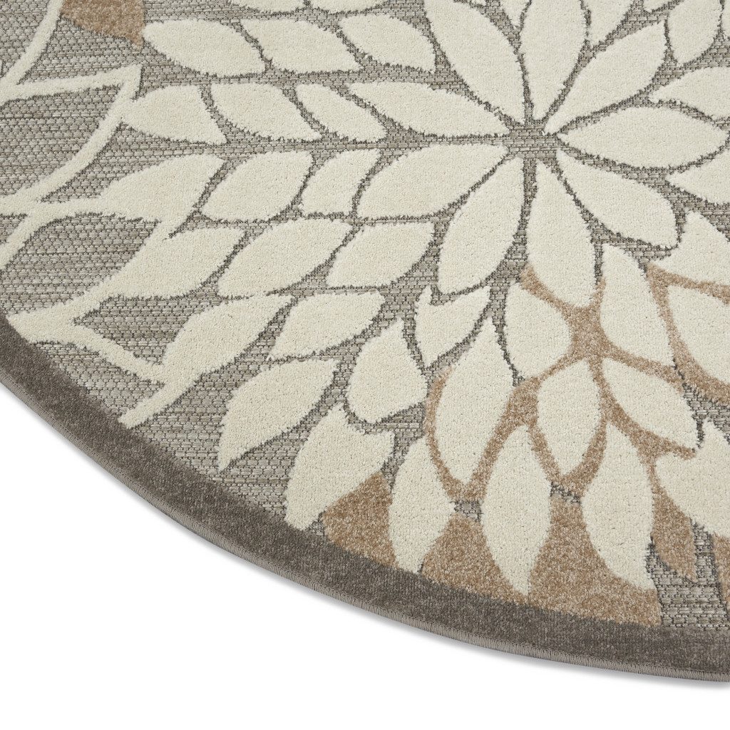 4′ Gray and Ivory Round Indoor Outdoor Area Rug
