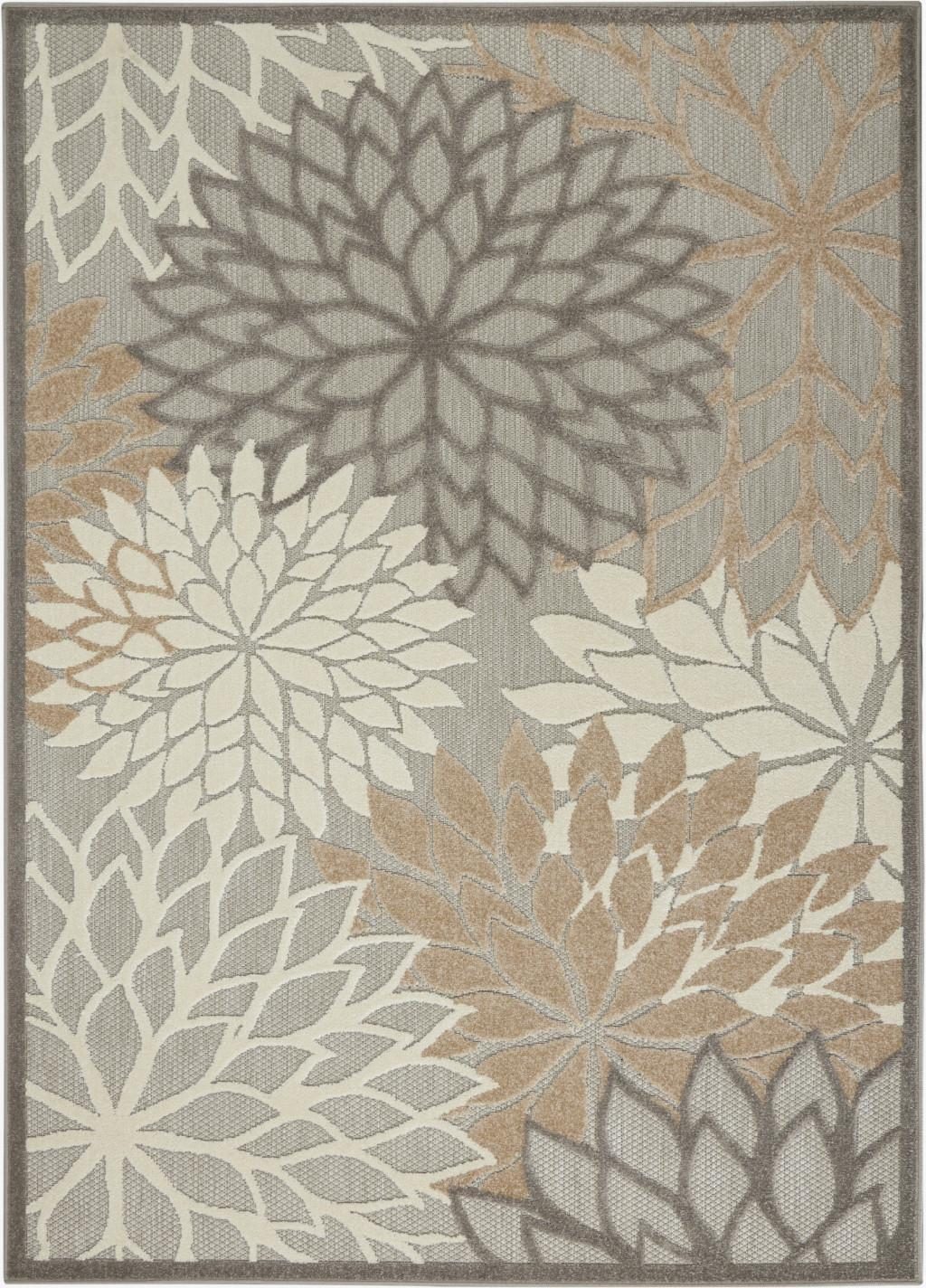 5′ X 8′ Gray and Ivory Floral Indoor-Outdoor Area Rug