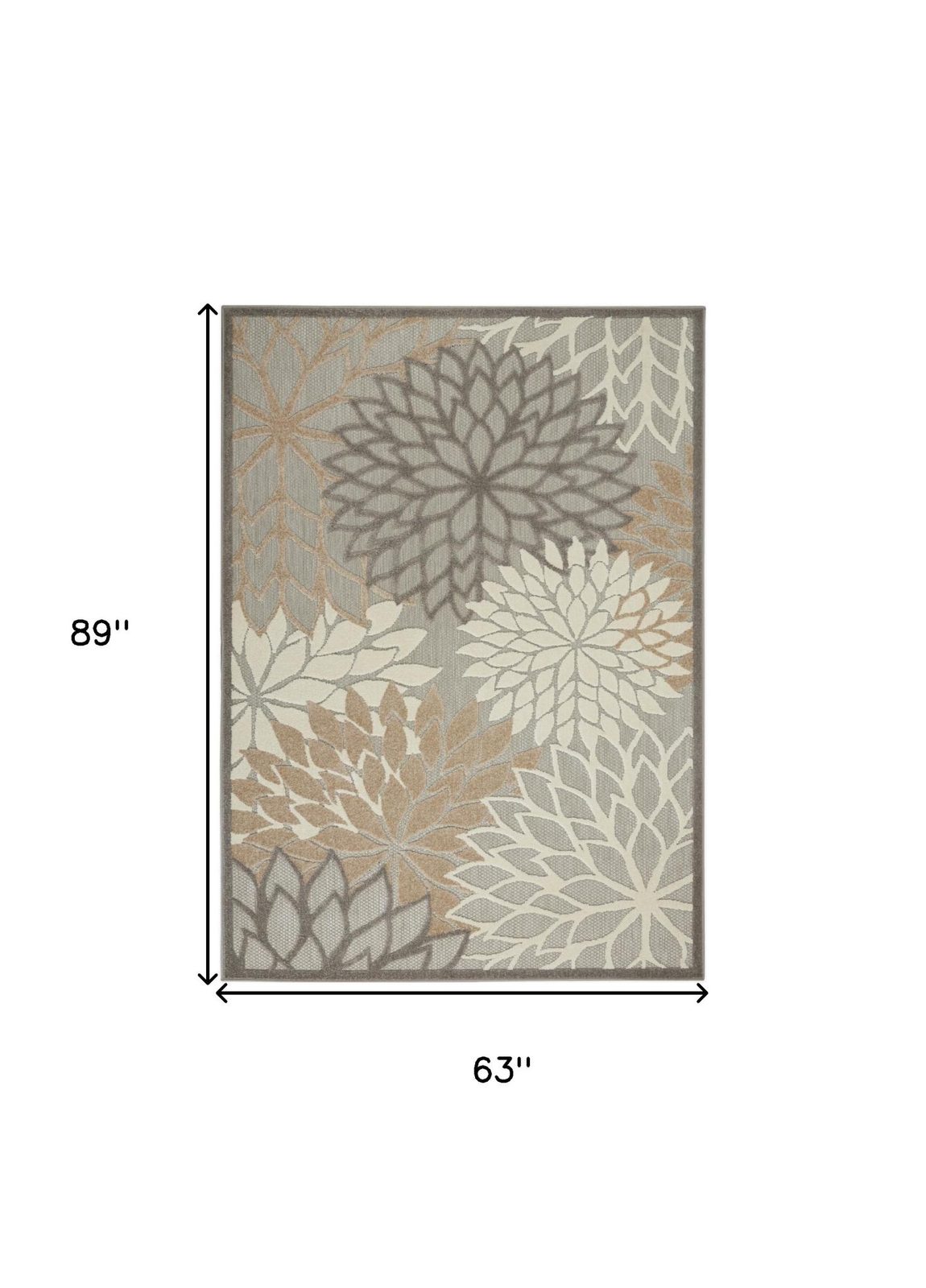 5′ X 8′ Gray and Ivory Floral Indoor-Outdoor Area Rug