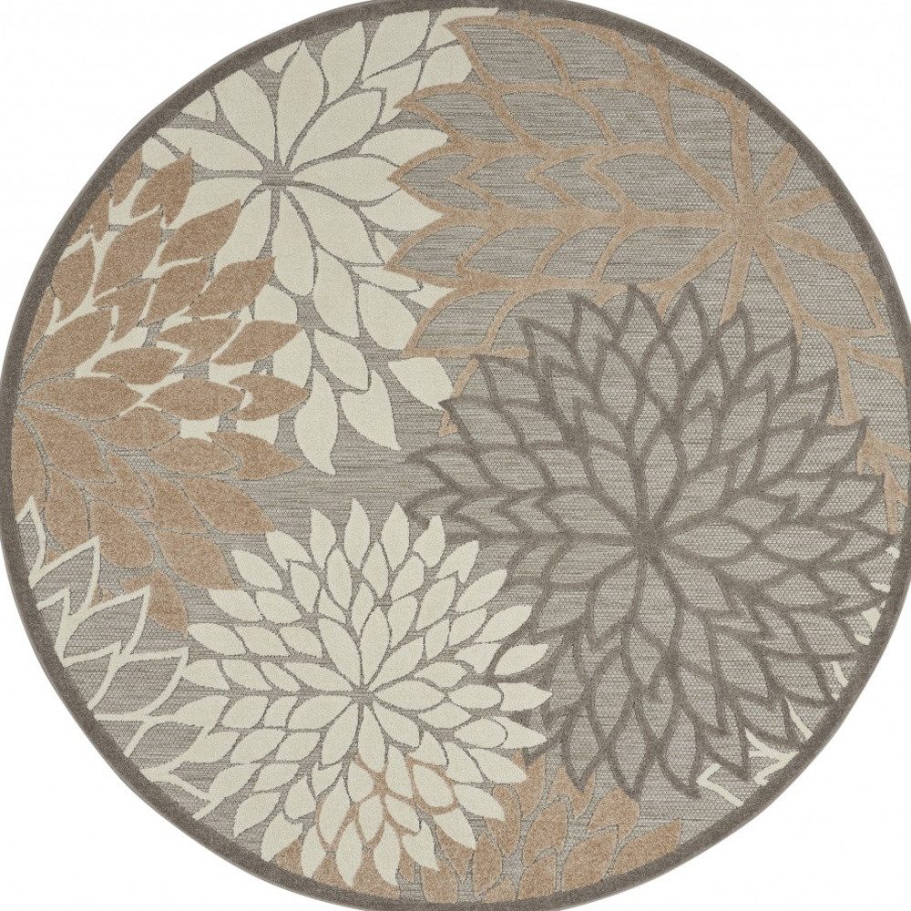 5′ Gray and Ivory Round Indoor Outdoor Area Rug