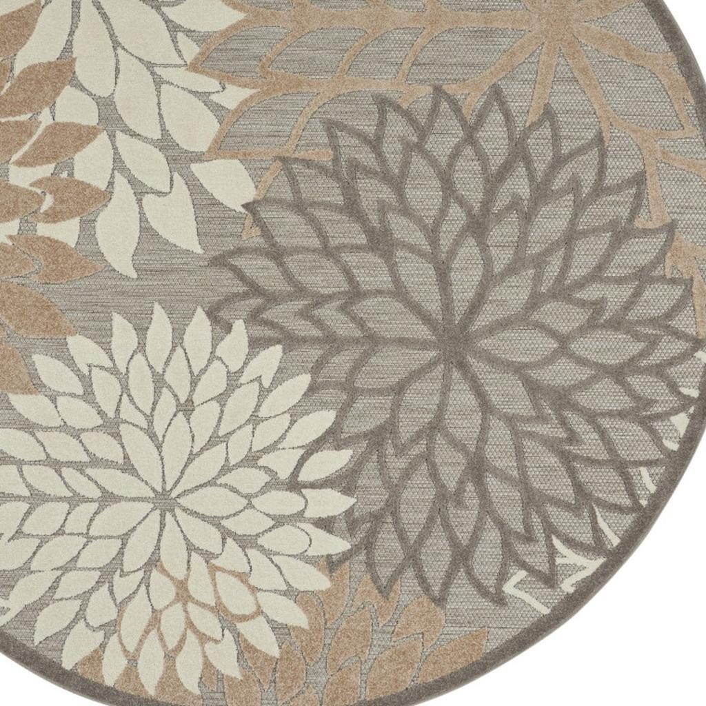 5′ Gray and Ivory Round Indoor Outdoor Area Rug