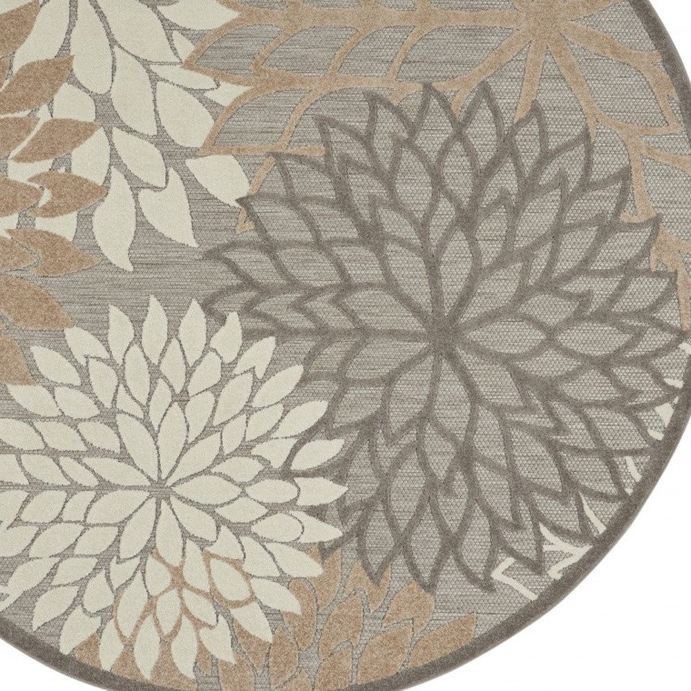 5′ Gray and Ivory Round Indoor Outdoor Area Rug