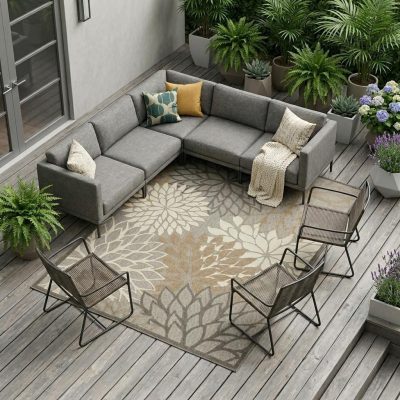 7′ X 10′ Gray And Ivory Indoor Outdoor Area Rug