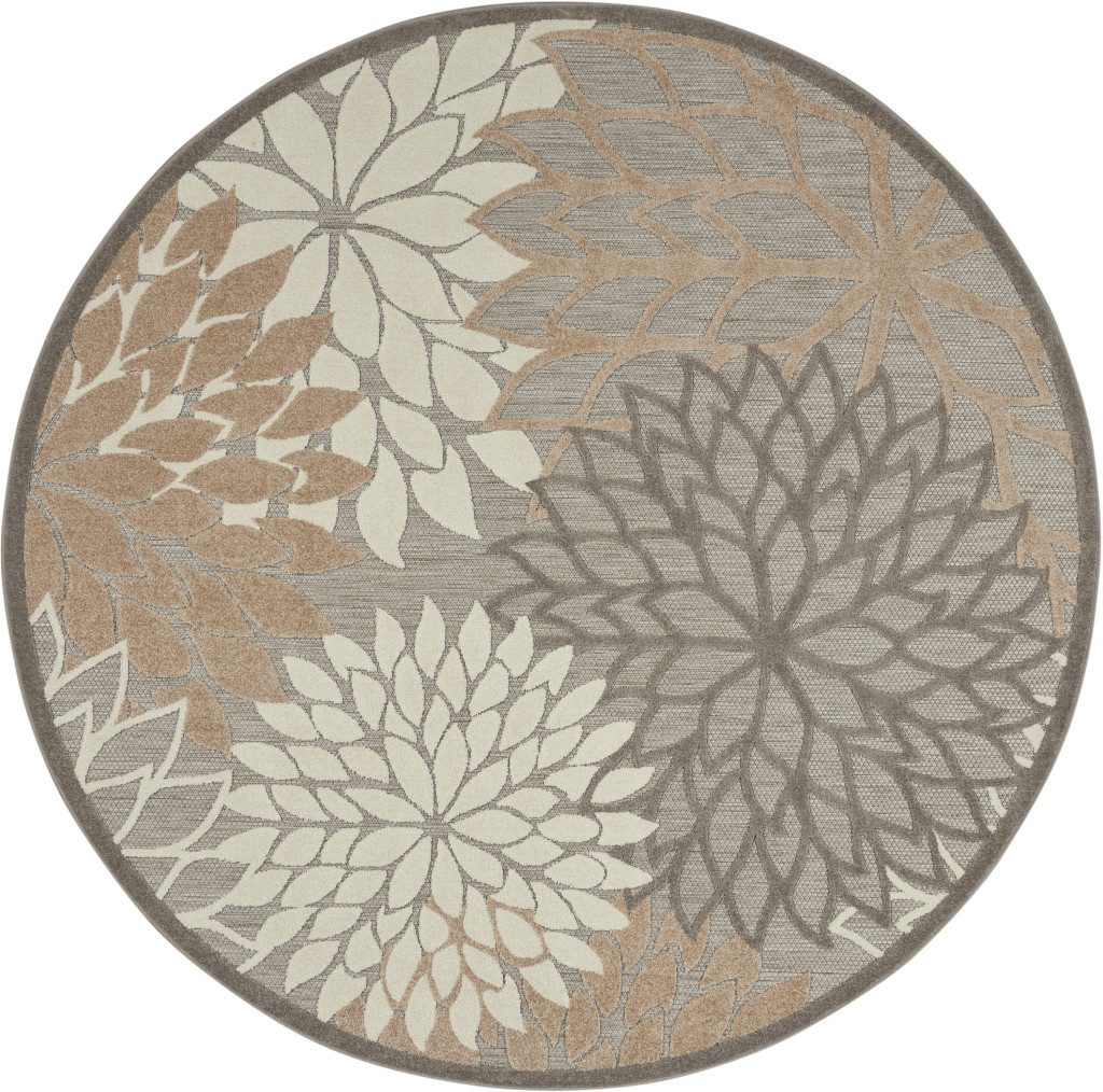 8′ Gray and Ivory Round Indoor Outdoor Area Rug
