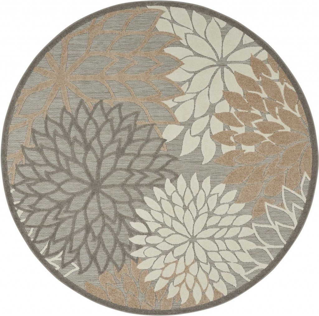8′ Gray and Ivory Round Indoor Outdoor Area Rug