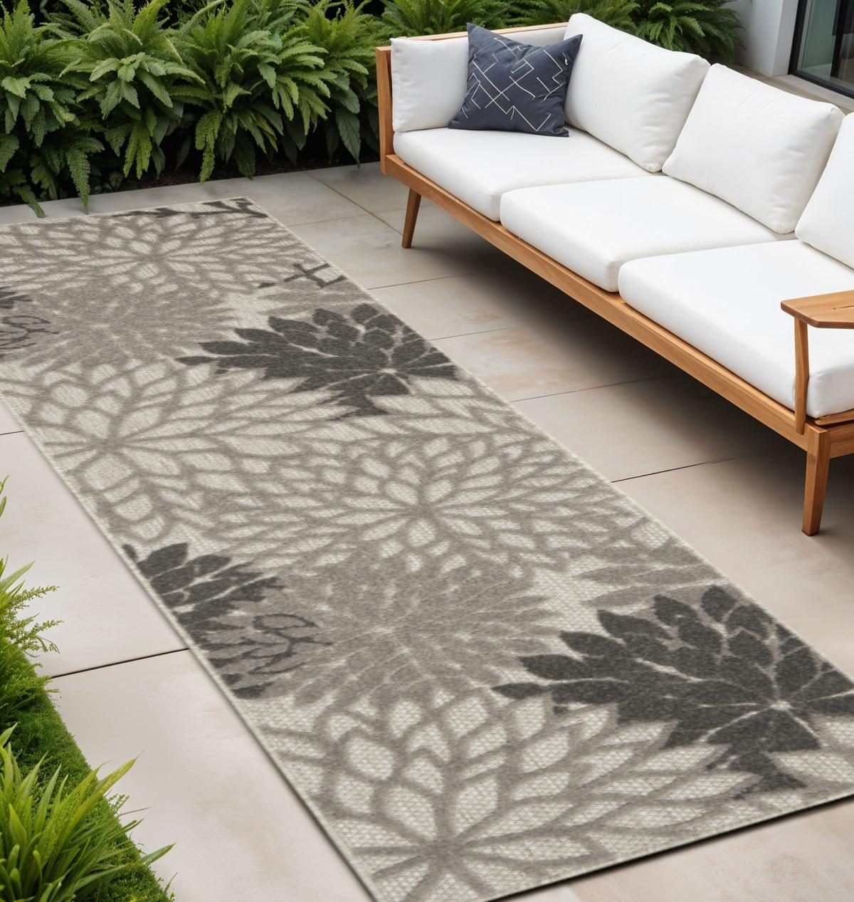 12′ Gray Indoor Outdoor Runner Rug