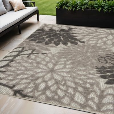 5′ × 8′ Gray Floral Indoor Outdoor Area Rug