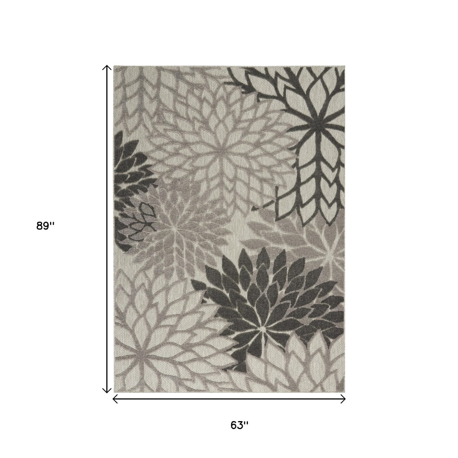 5′ X 8′ Gray Floral Indoor Outdoor Area Rug