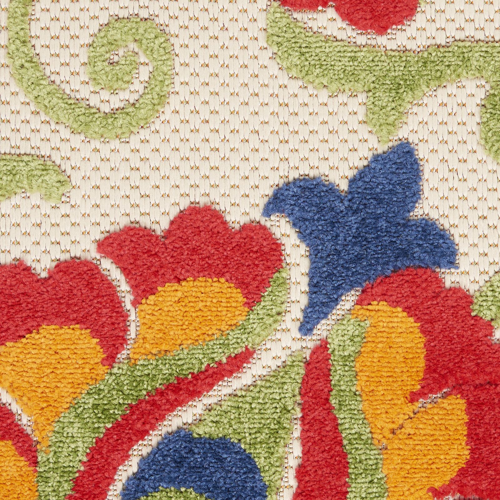 12′ Green and Ivory Floral Indoor Outdoor Runner Rug