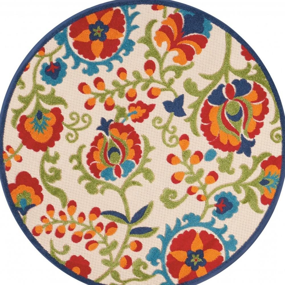4′ Green and Ivory Indoor Outdoor Round Rug