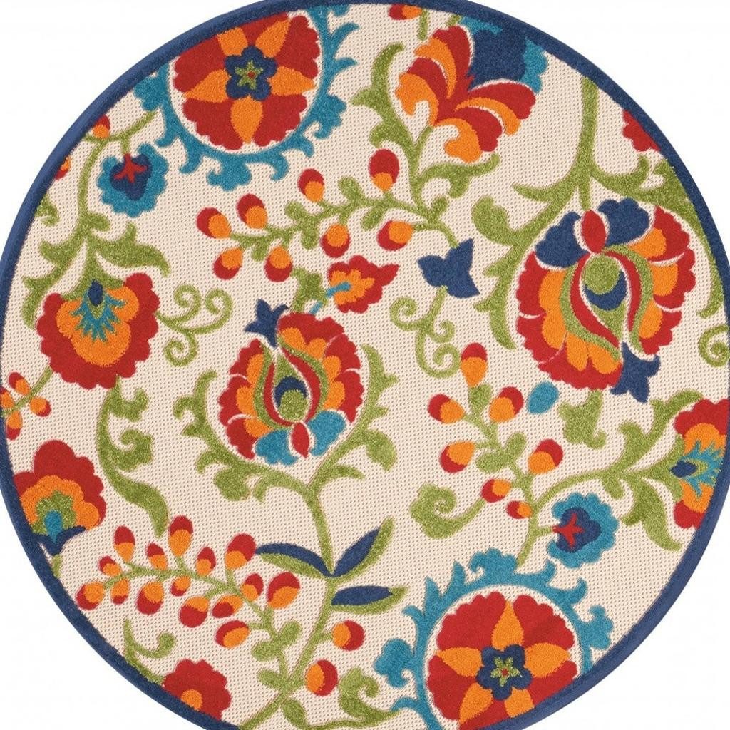 4′ Green and Ivory Indoor Outdoor Round Rug