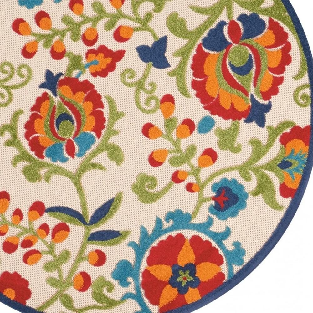 4′ Green and Ivory Indoor Outdoor Round Rug