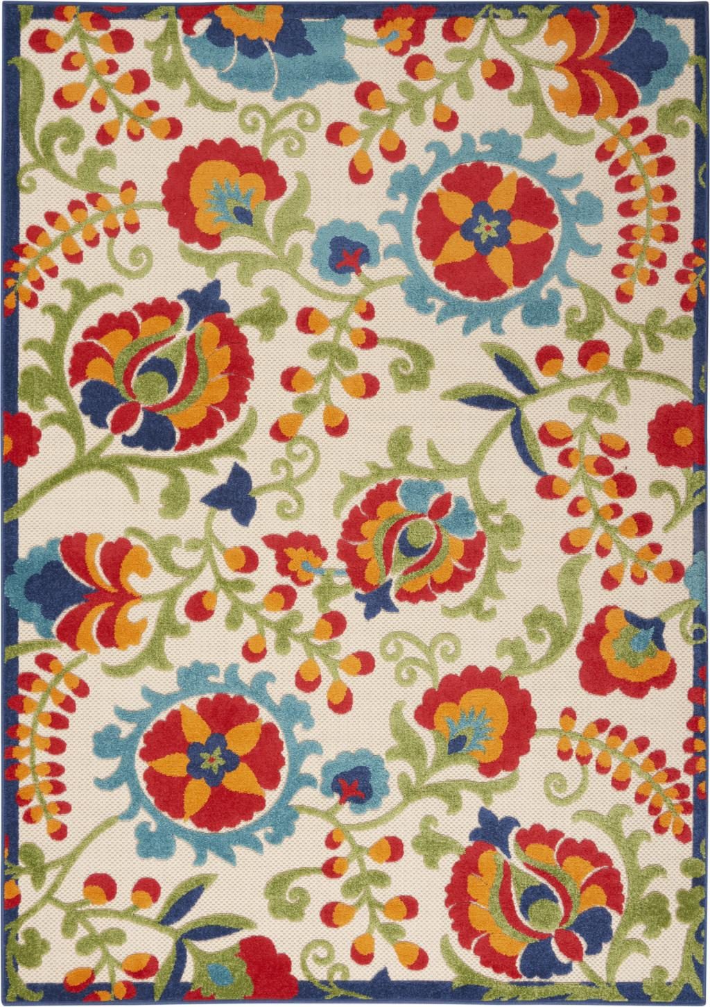 5′ X 8′ Green Ivory Floral Indoor Outdoor Area Rug