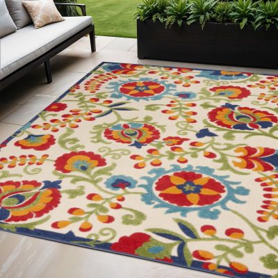 5′ × 8′ Green Ivory Floral Indoor Outdoor Area Rug