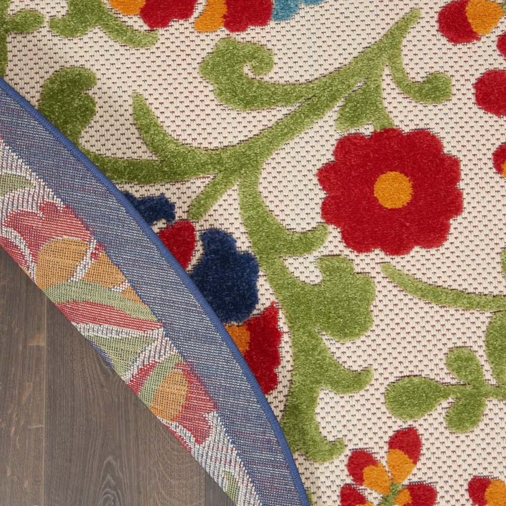 5′ Green And Ivory Indoor Outdoor Round Rug