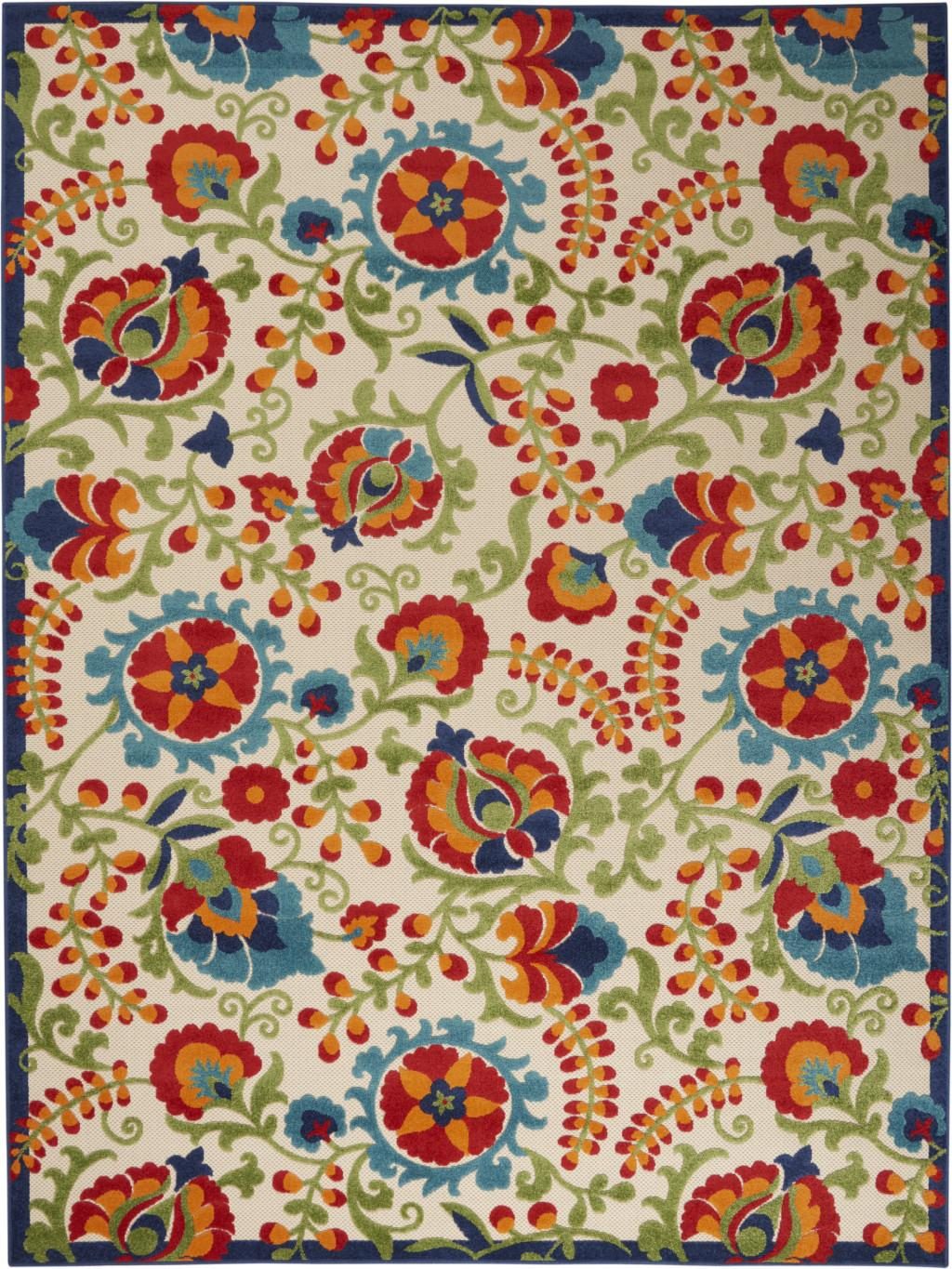 8′ X 11′ Green and Ivory Indoor Outdoor Area Rug